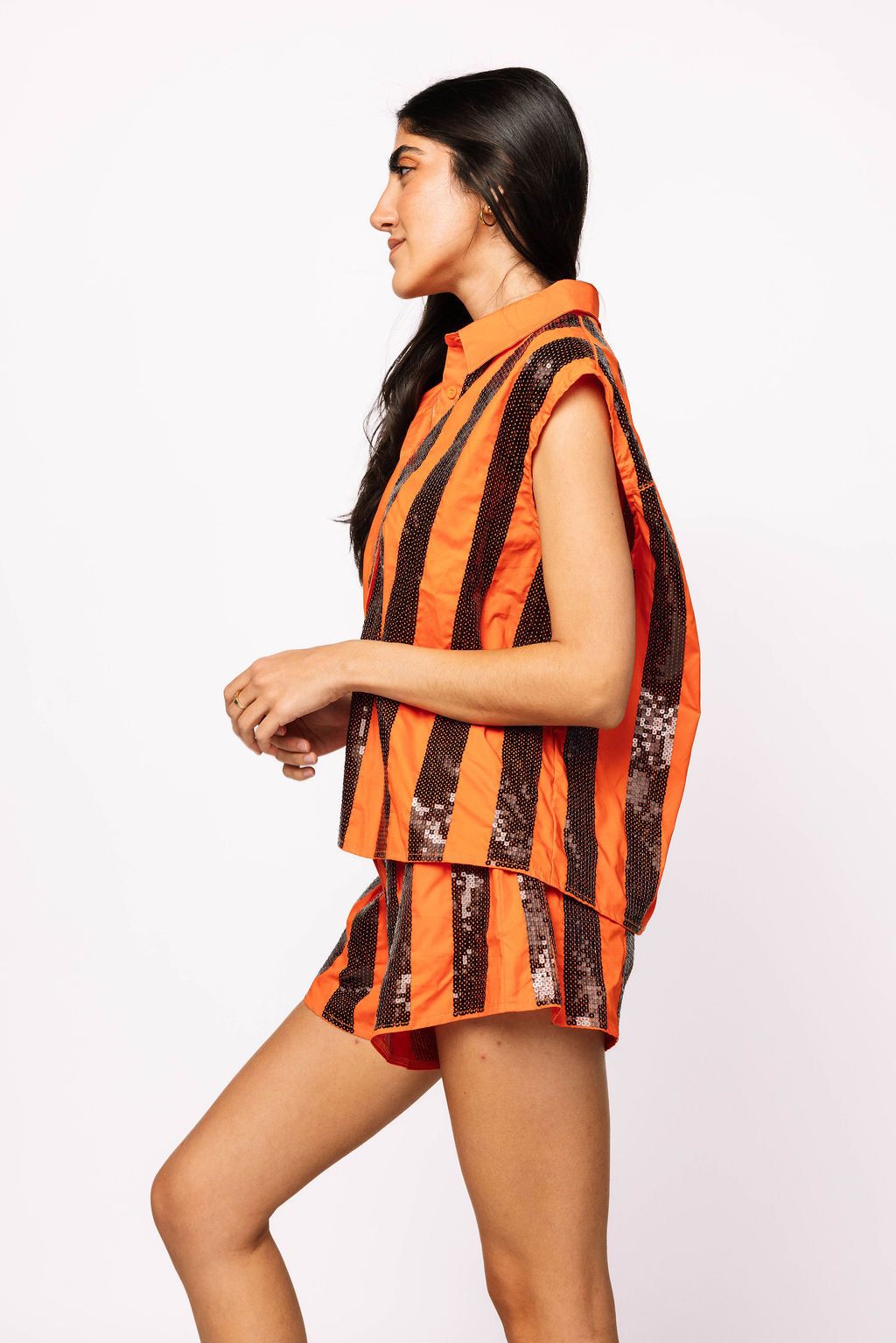 SAMPLE - Orange & Black Sequin Striped Set