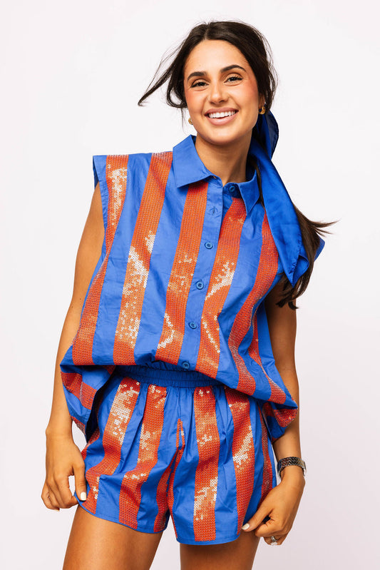 SAMPLE - Royal & Orange Sequin Striped Set