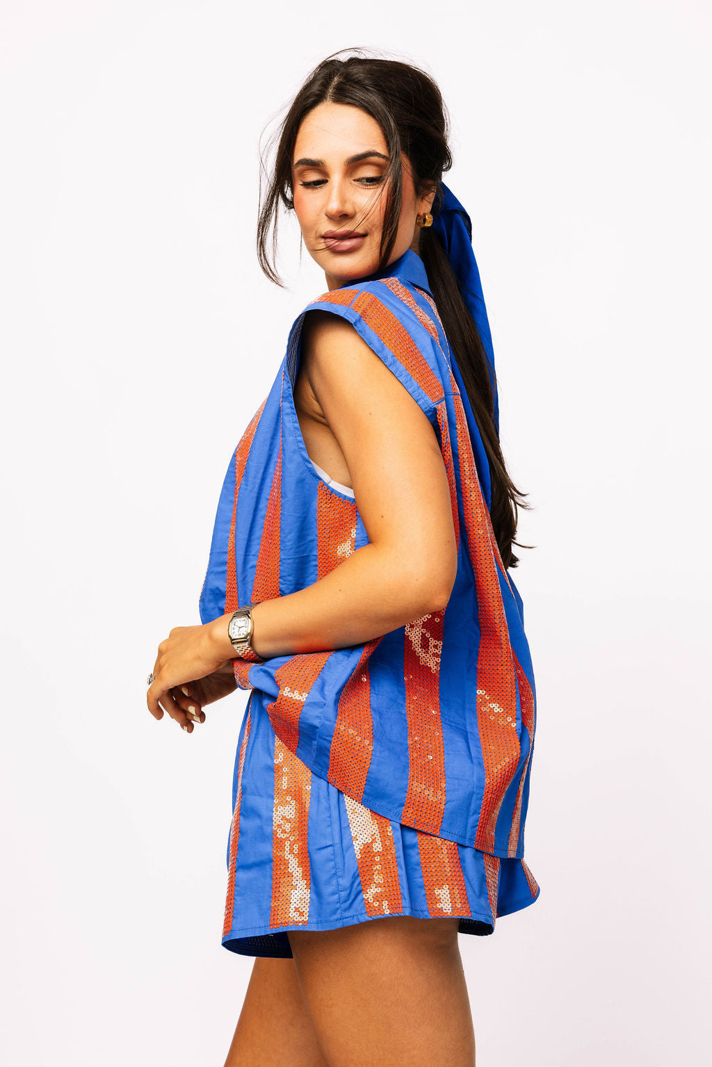 SAMPLE - Royal & Orange Sequin Striped Set