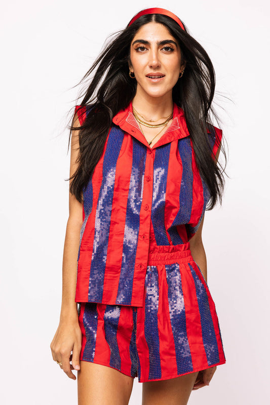 SAMPLE - Navy & Red Sequin Striped Set