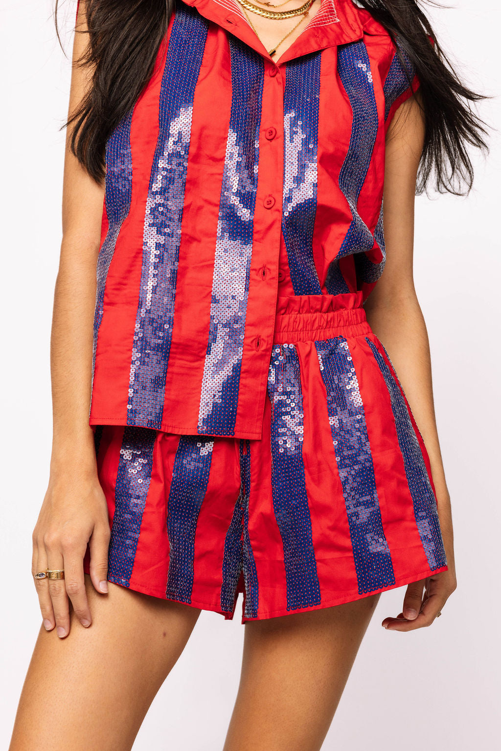 SAMPLE - Navy & Red Sequin Striped Set