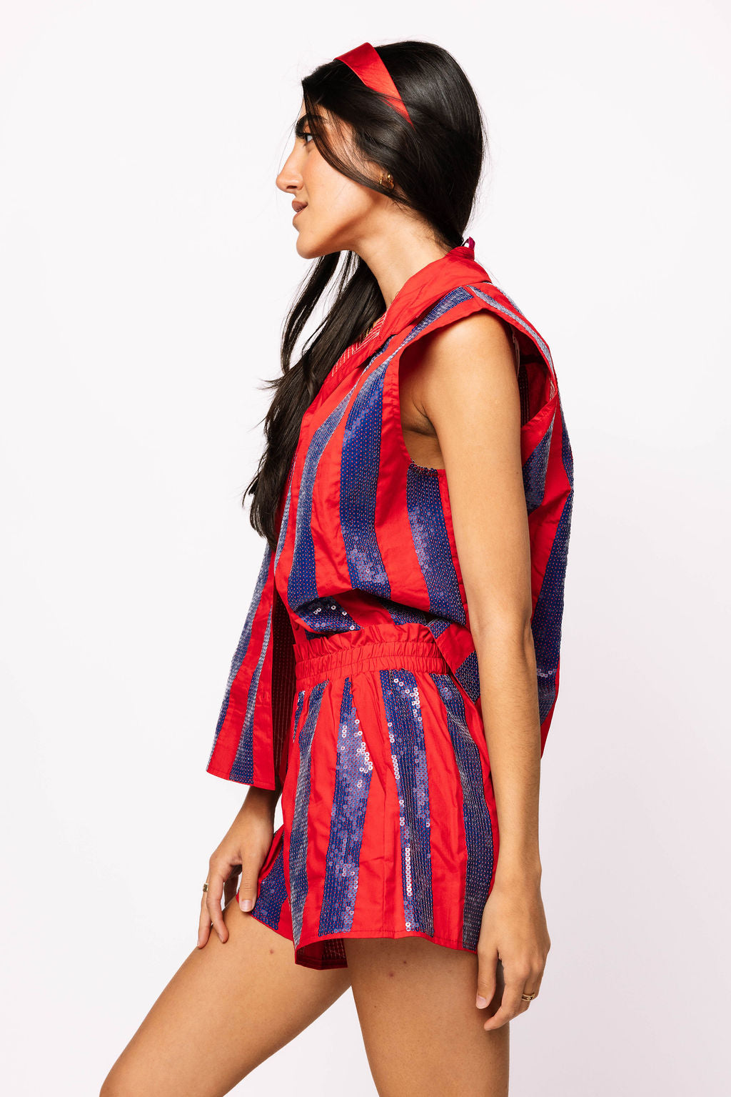 SAMPLE - Navy & Red Sequin Striped Set