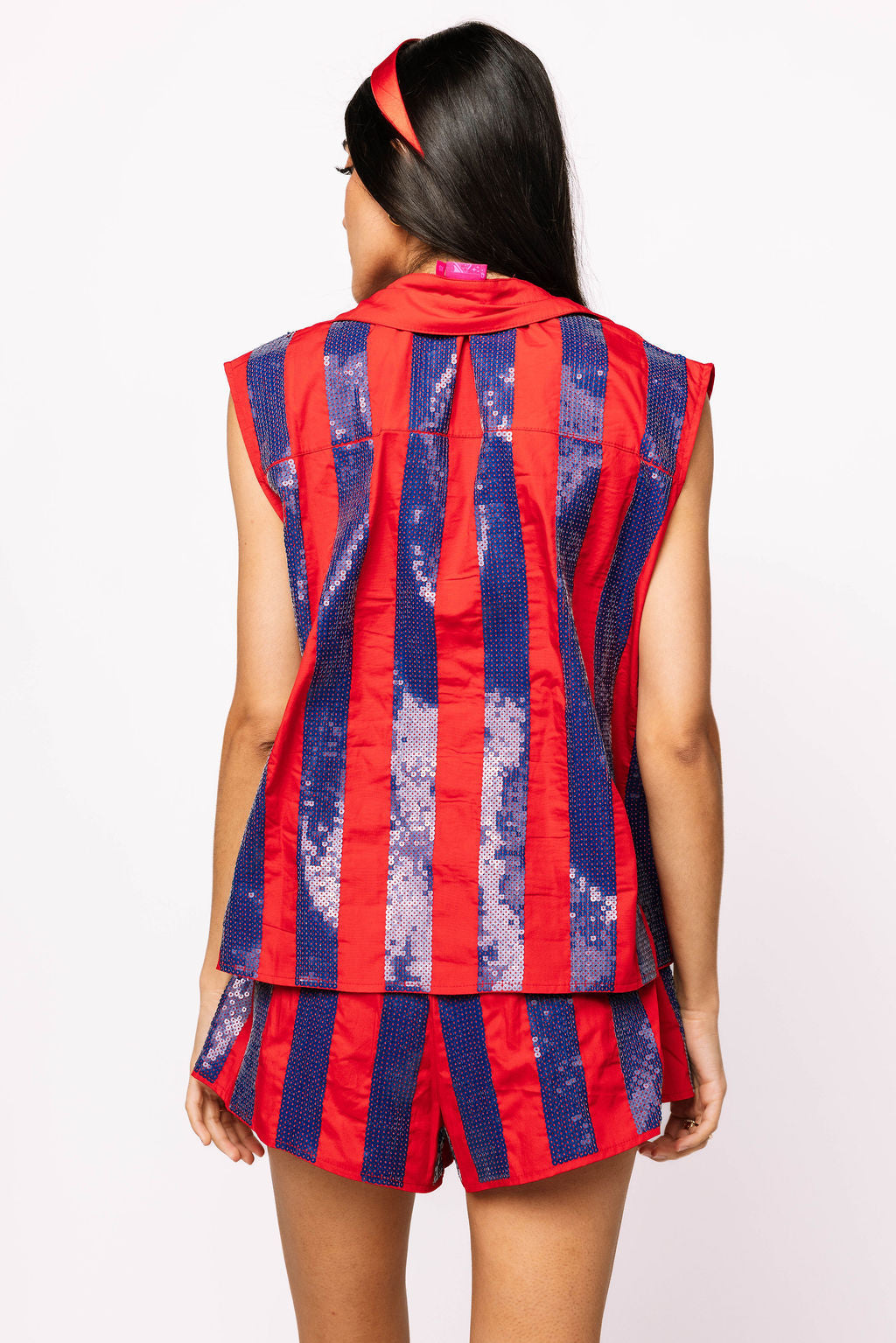 SAMPLE - Navy & Red Sequin Striped Set