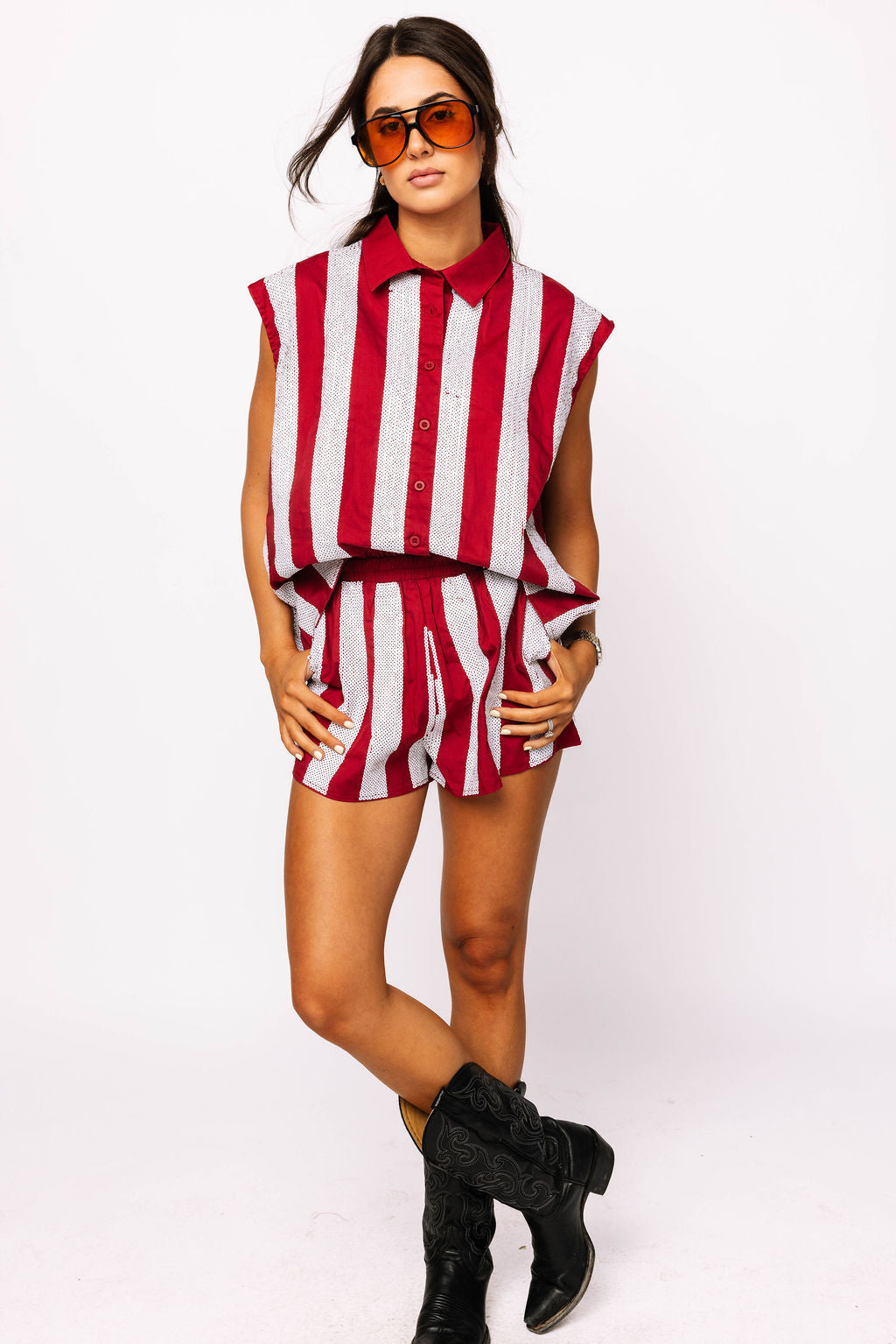 SAMPLE - Crimson & White Sequin Striped Set