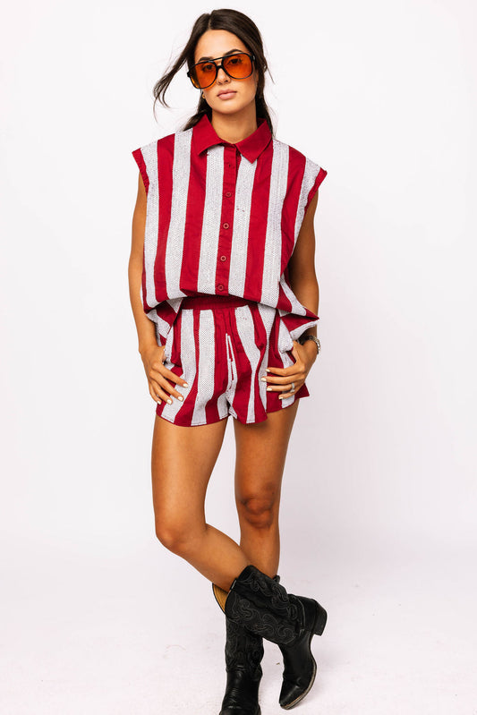 SAMPLE - Crimson & White Sequin Striped Set