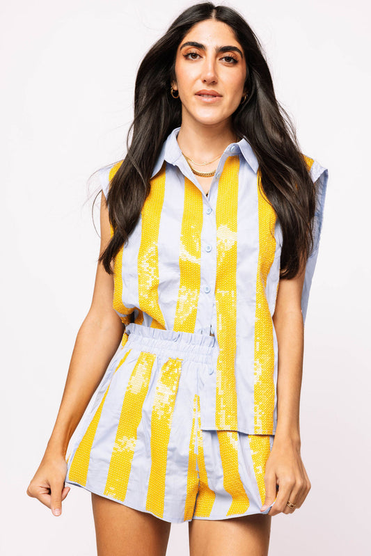 SAMPLE - Powder Blue & Yellow Sequin Striped Set