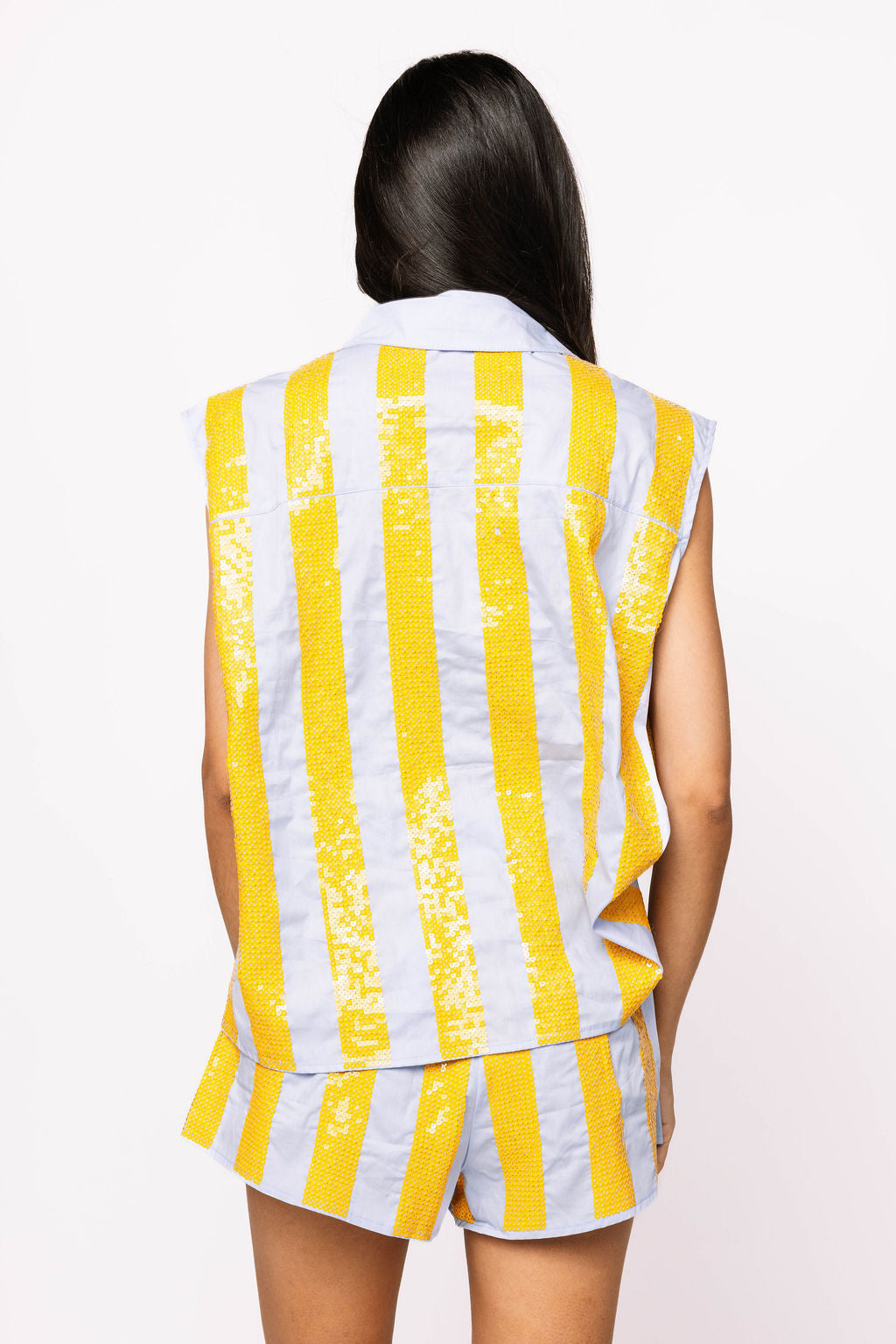 SAMPLE - Powder Blue & Yellow Sequin Striped Set
