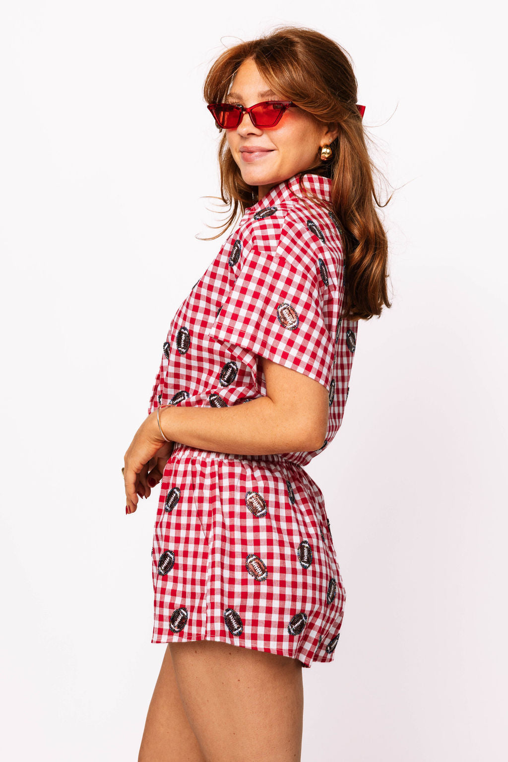 SAMPLE - Red Gingham Set with Mini Footballs