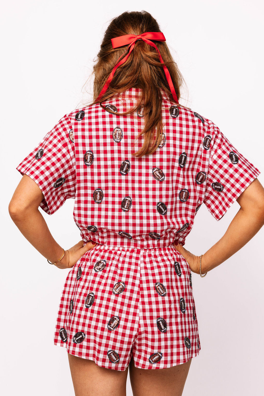 SAMPLE - Red Gingham Set with Mini Footballs