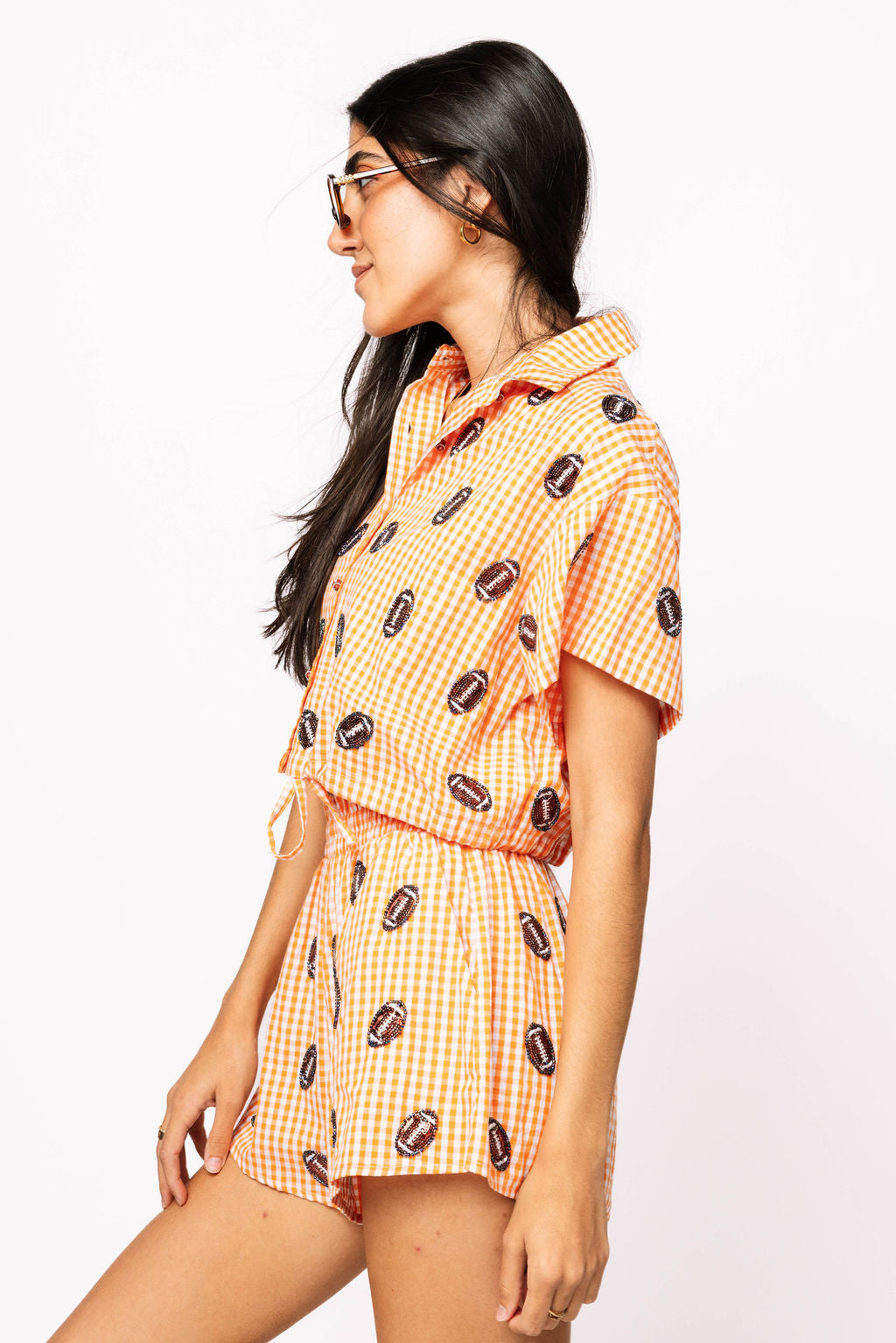 SAMPLE - Orange Gingham Set with Mini Footballs
