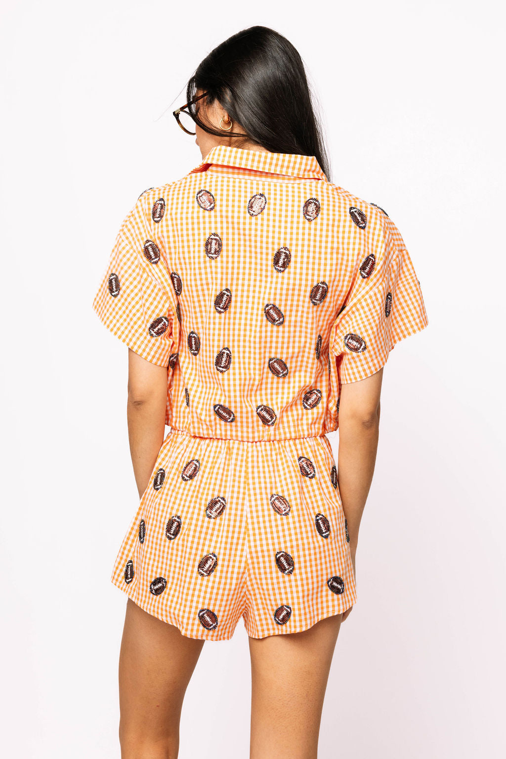 SAMPLE - Orange Gingham Set with Mini Footballs
