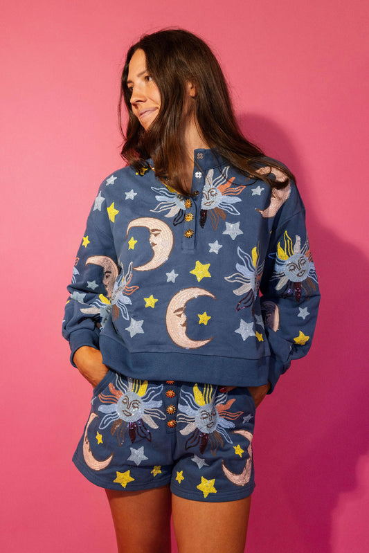 Midnight Blue Stars & Moon Henley Short