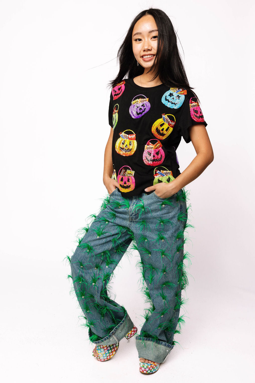 Black Multi Candy In Halloween Baskets Tee