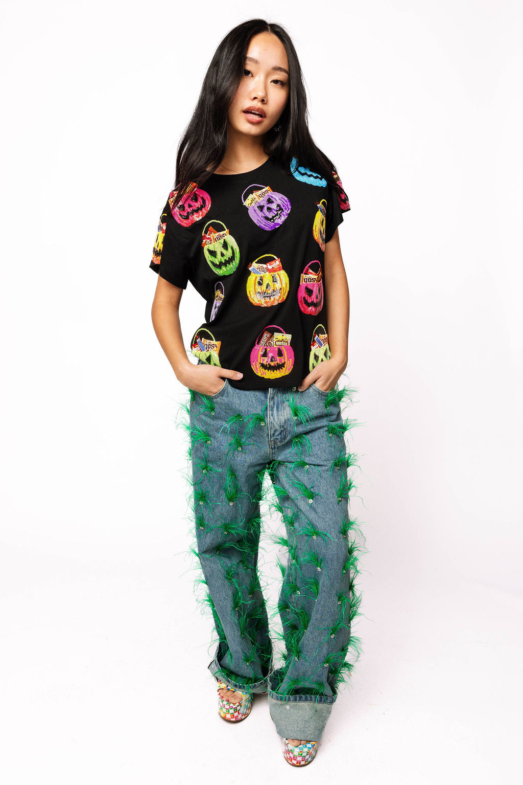 Black Multi Candy In Halloween Baskets Tee