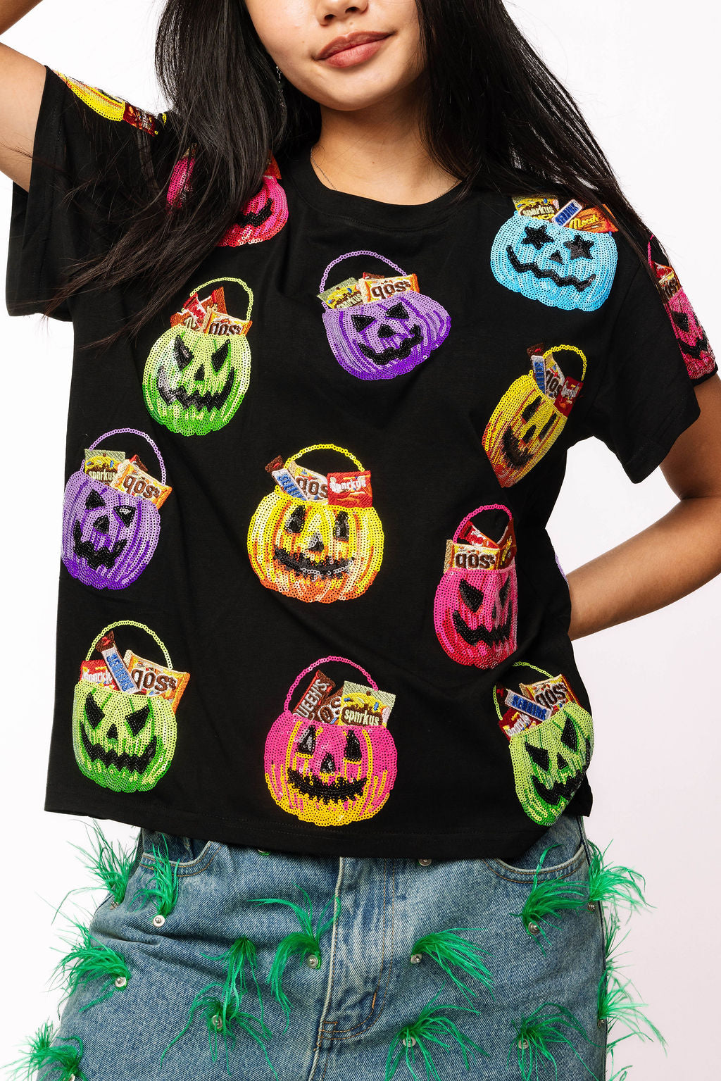 Black Multi Candy In Halloween Baskets Tee