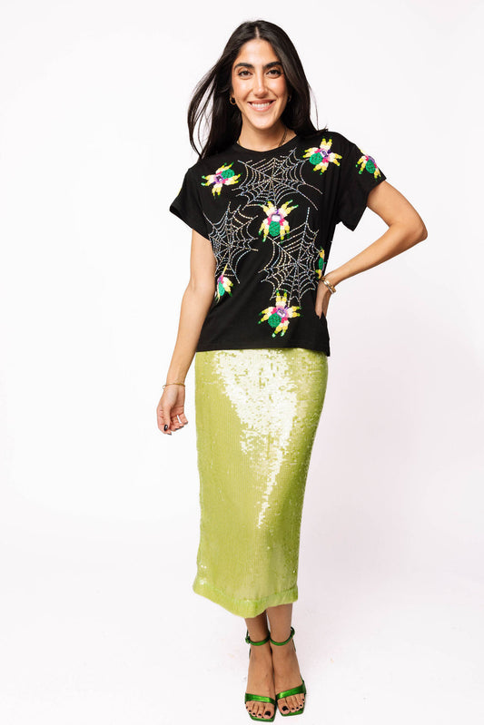 Black Fuzzy Crawling Spiders Tee