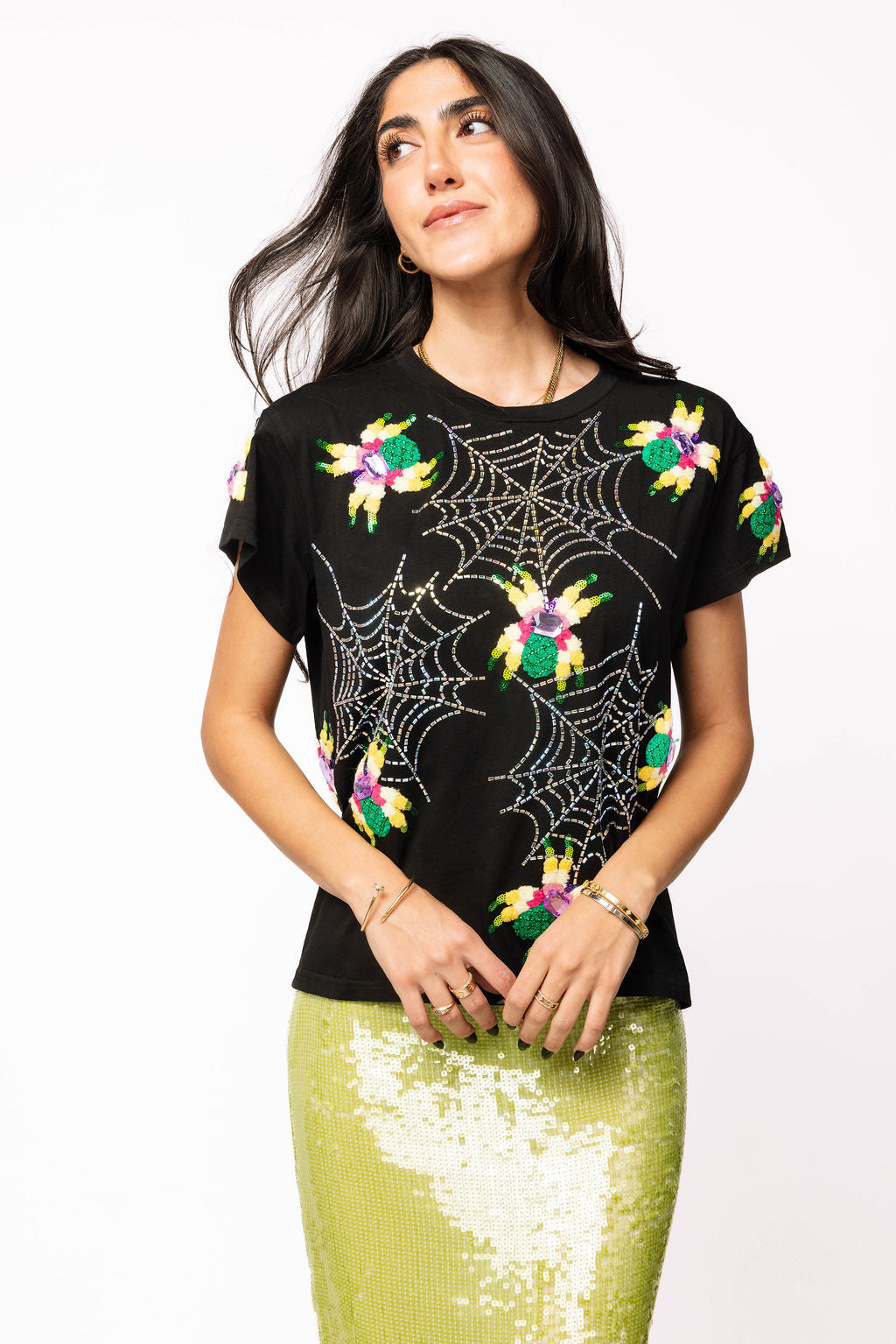 Black Fuzzy Crawling Spiders Tee