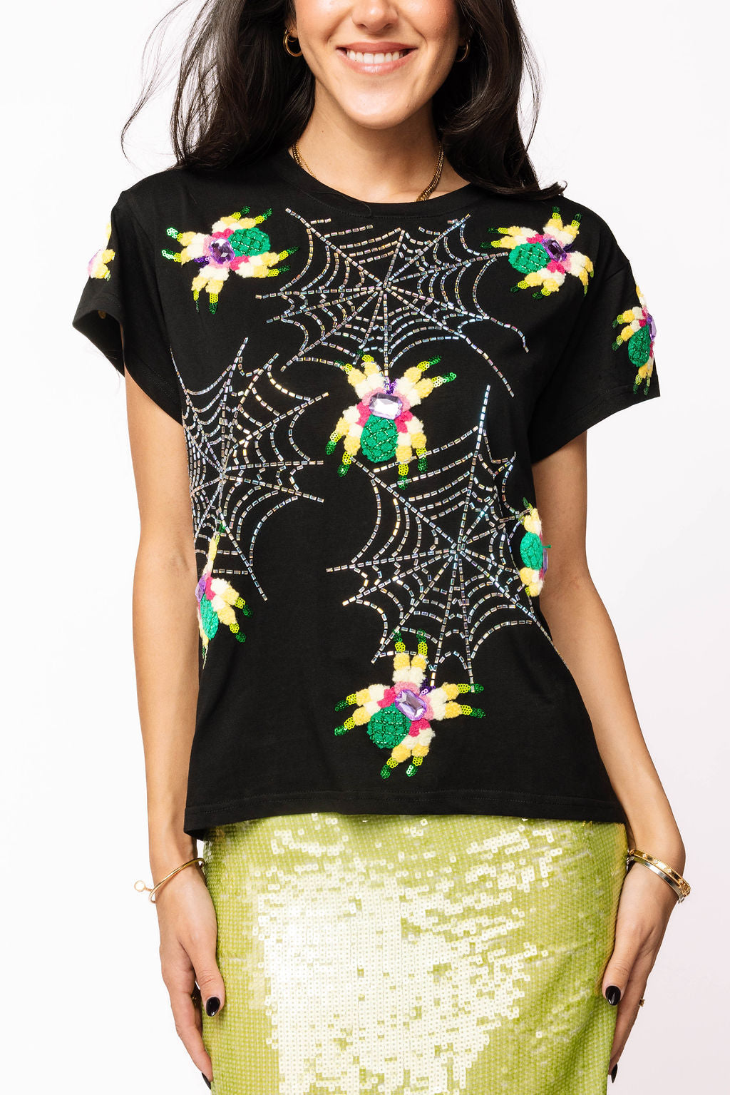 Black Fuzzy Crawling Spiders Tee