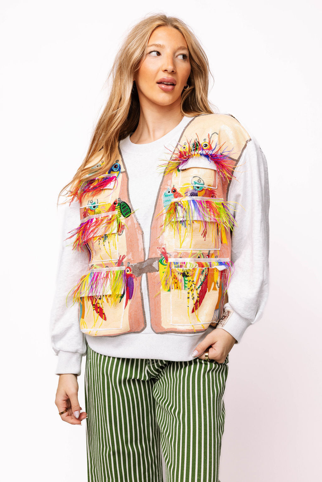 Grey Fishing Lure Vest Sweatshirt