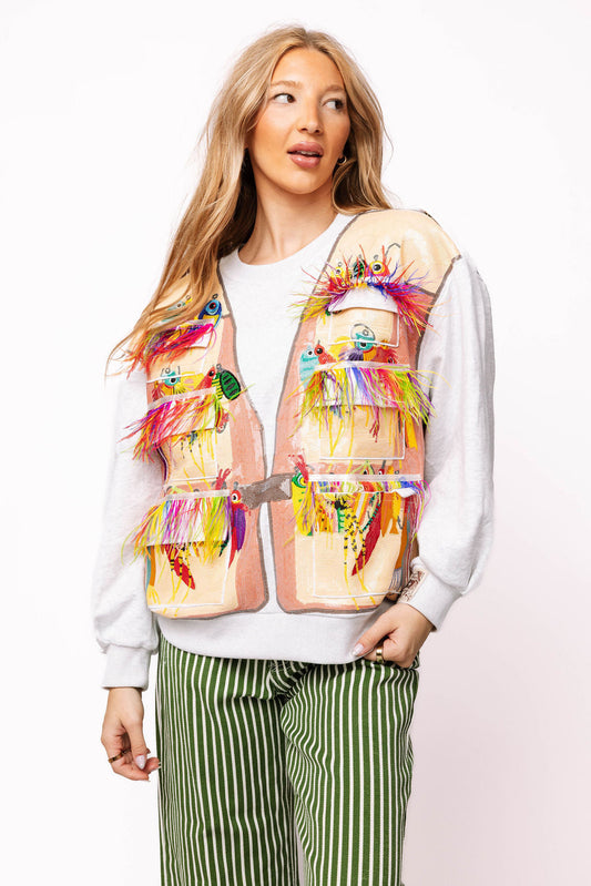 Grey Fishing Lure Vest Sweatshirt
