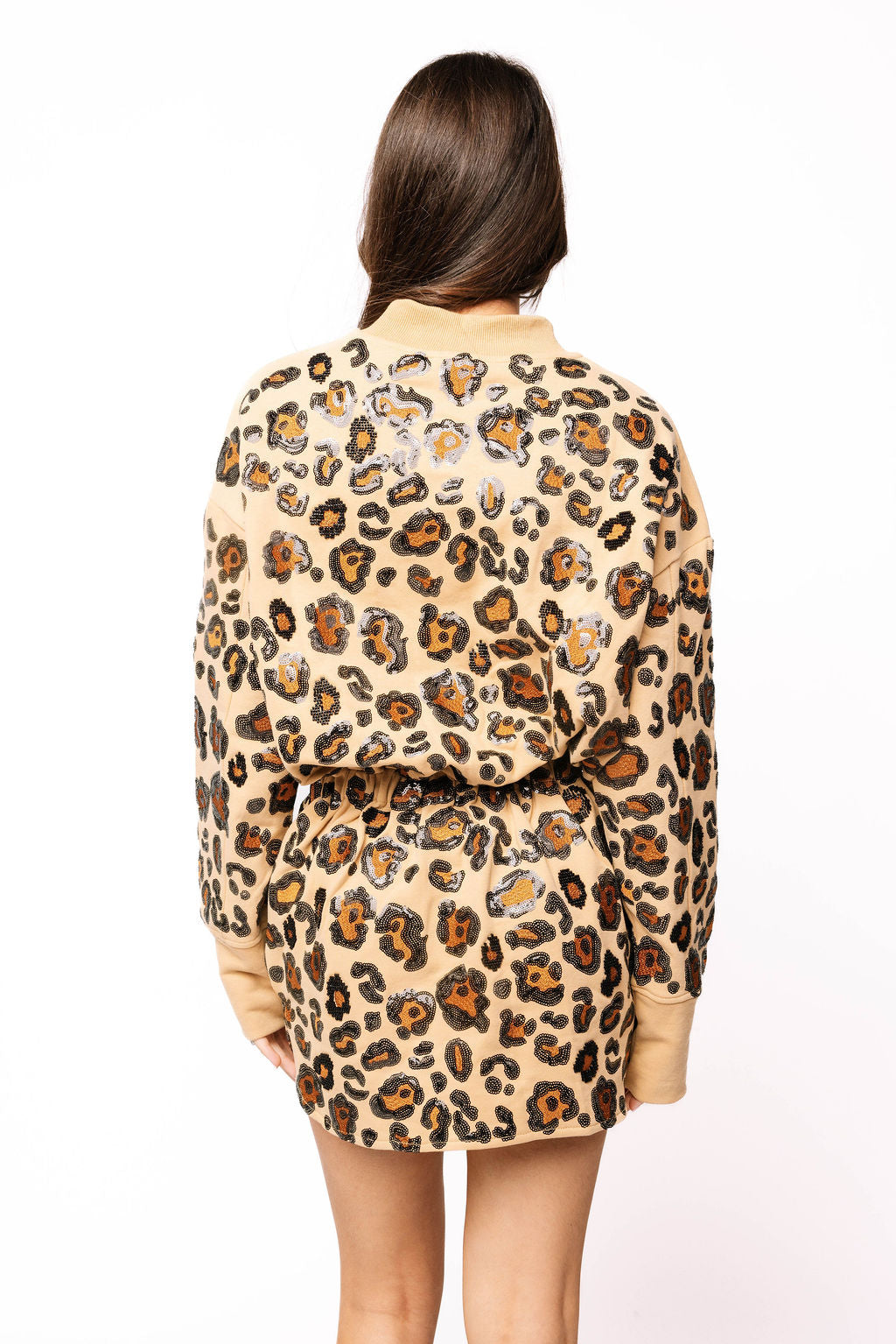 Tan, Brown & Black Leopard Mock Neck Dress
