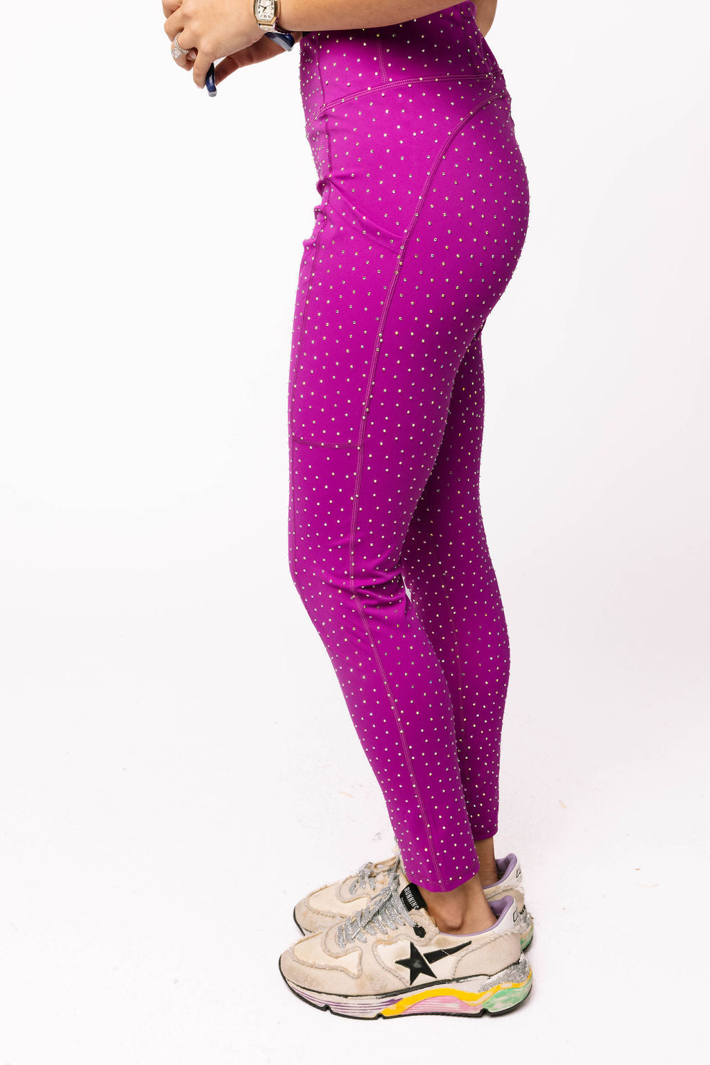 Bright Purple Scattered Rhinestone Legging
