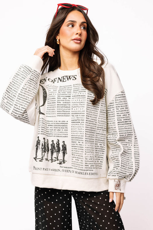 White & Black 'Queen of News' Sweatshirt