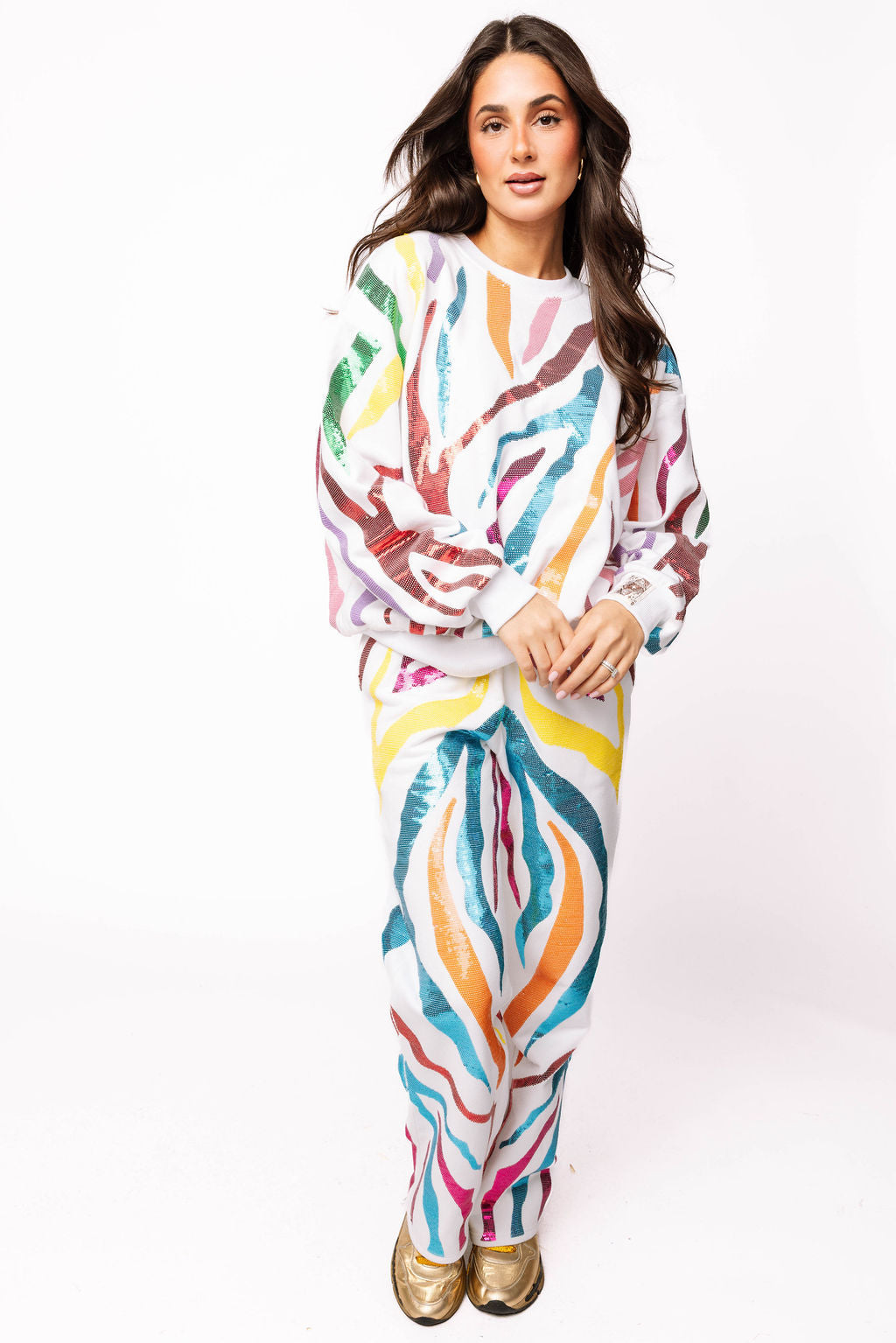 White & Rainbow Tiger Stripe Pant