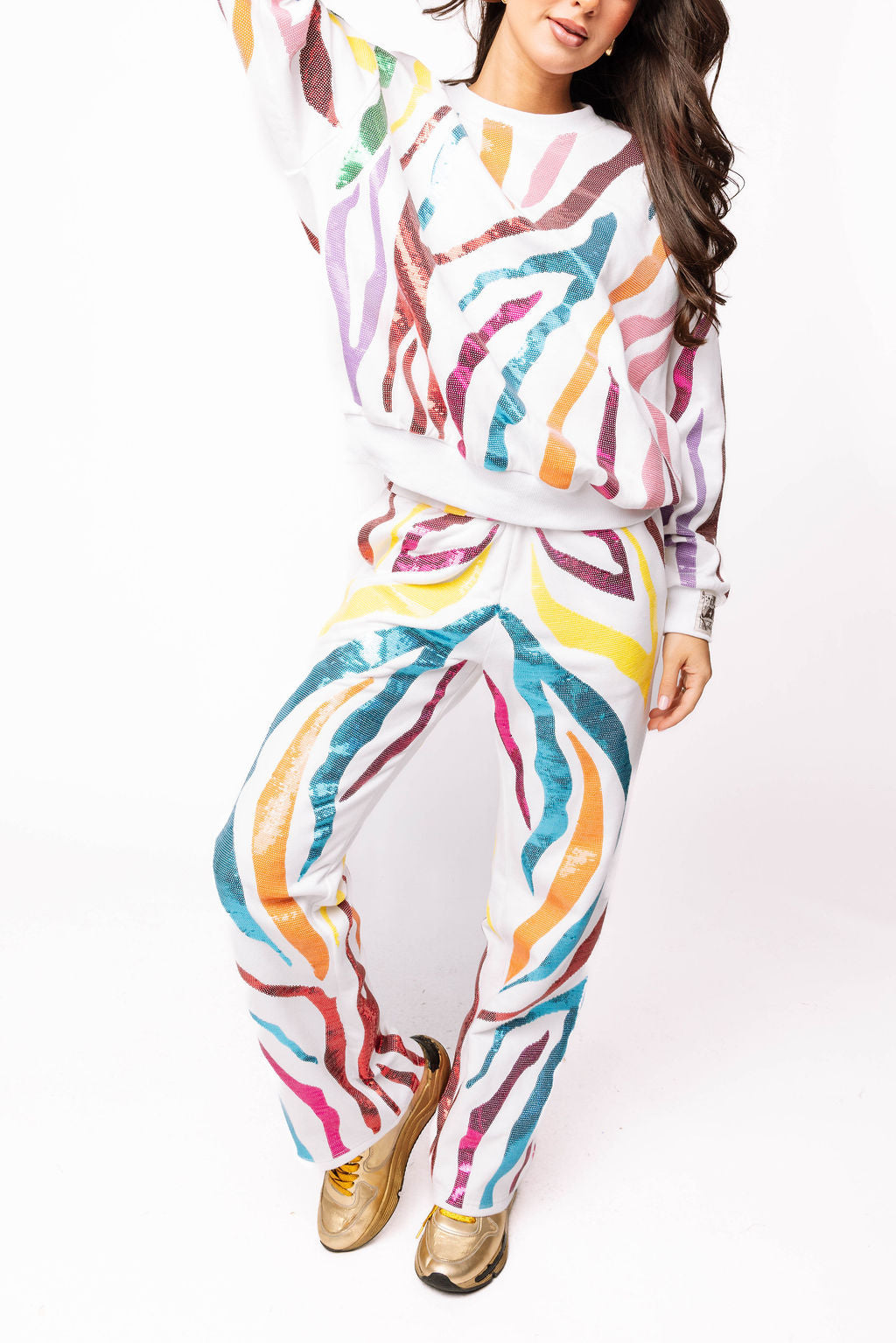 White & Rainbow Tiger Stripe Pant