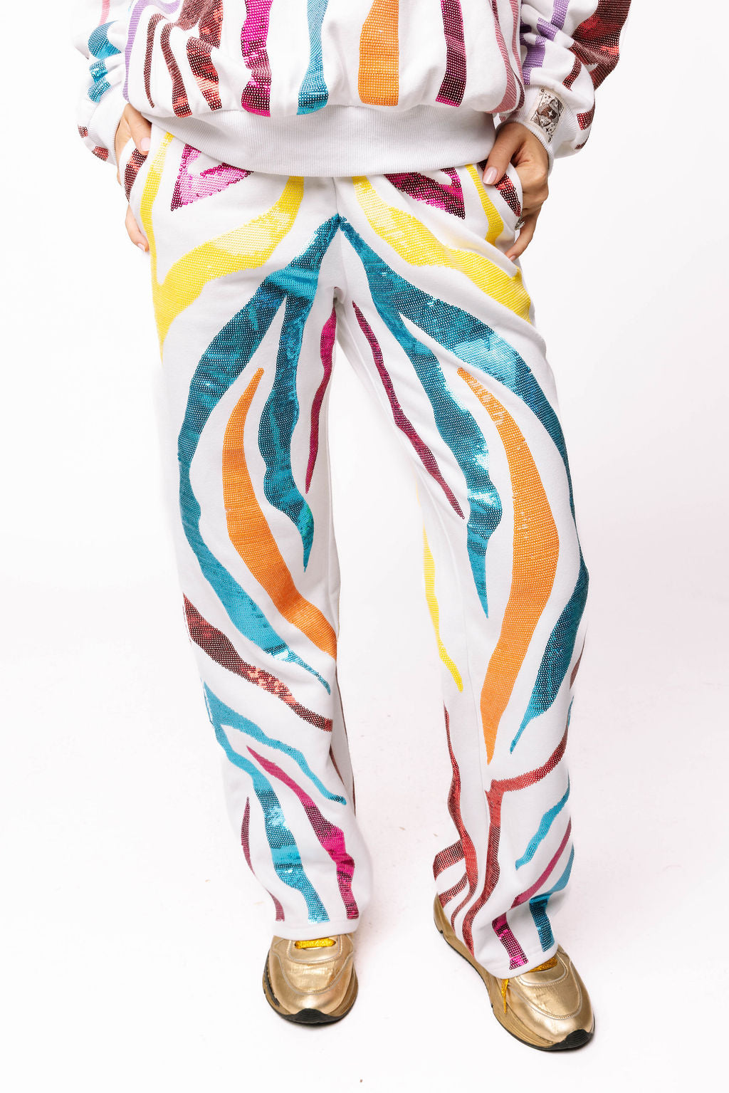 White & Rainbow Tiger Stripe Pant