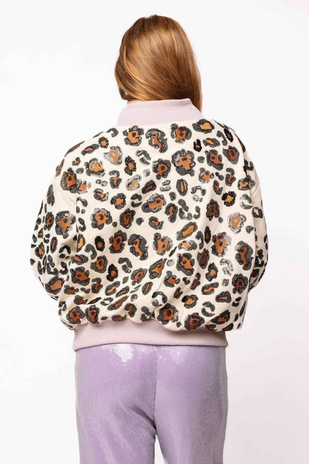 Ivory Leopard Mock Neck Sweatshirt With Light Pink Trim