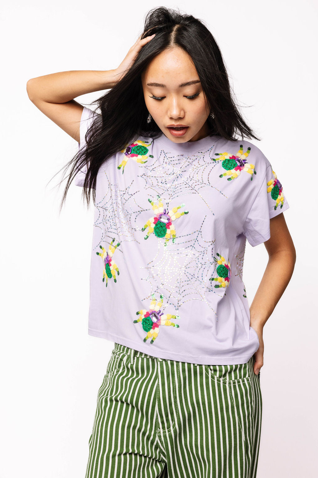 Lavender Fuzzy Crawling Spiders Tee