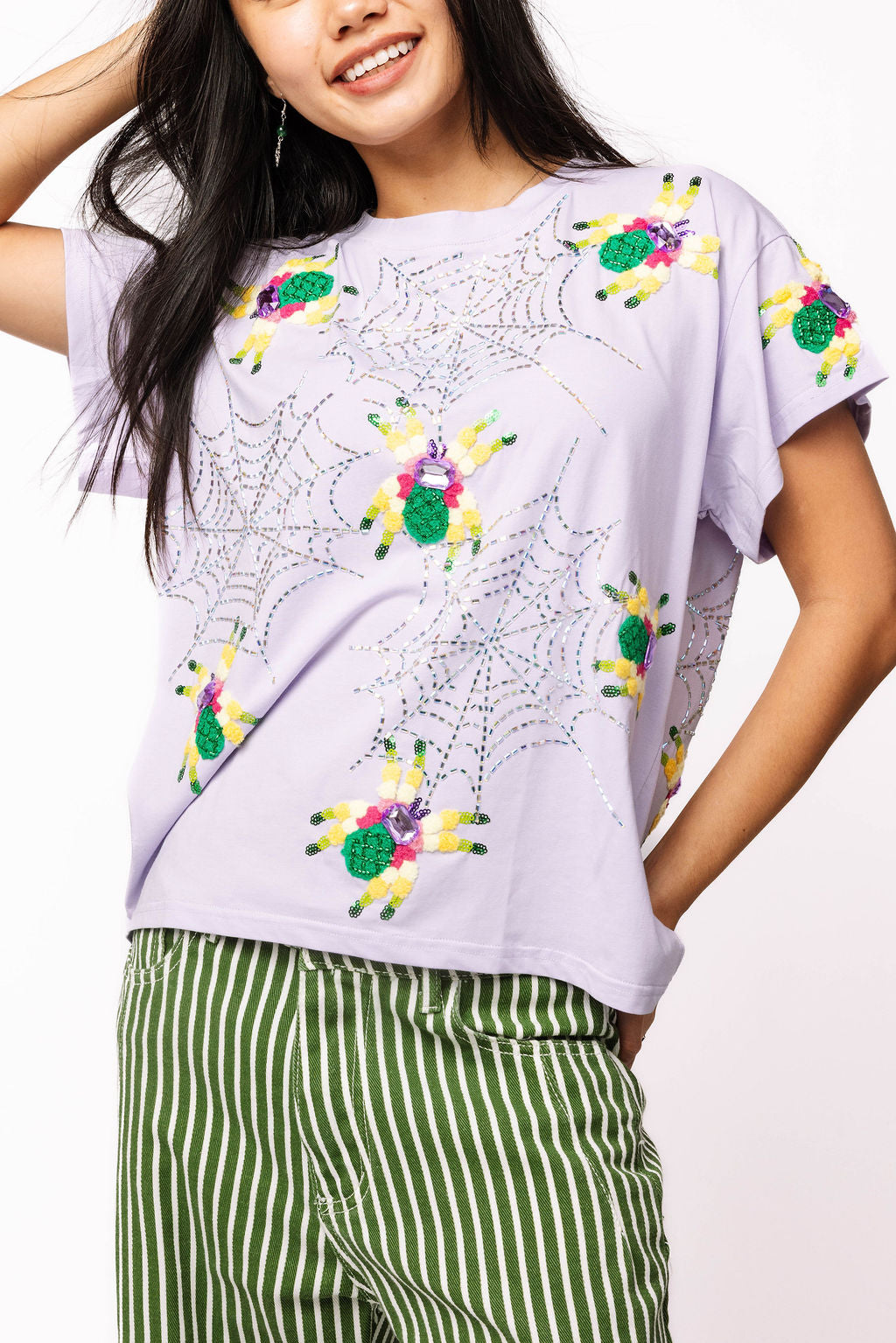 Lavender Fuzzy Crawling Spiders Tee