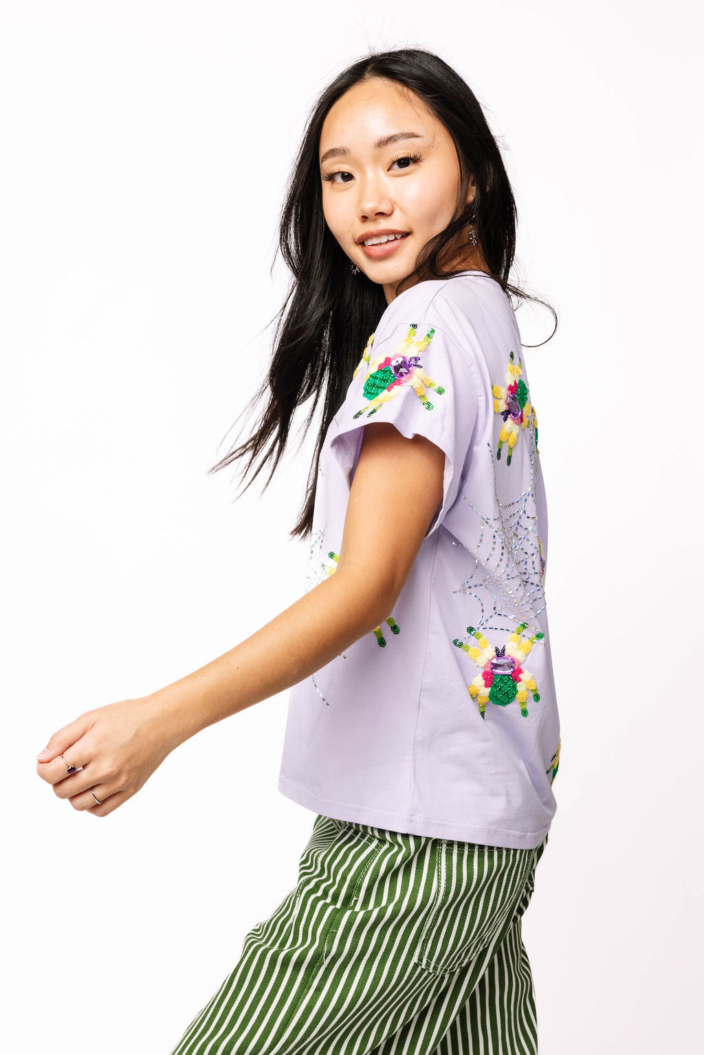 Lavender Fuzzy Crawling Spiders Tee