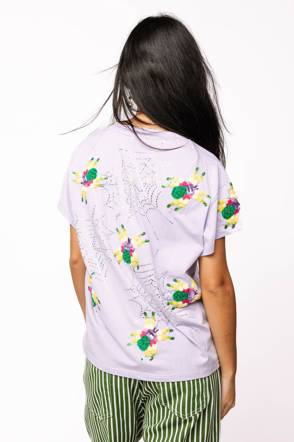Lavender Fuzzy Crawling Spiders Tee