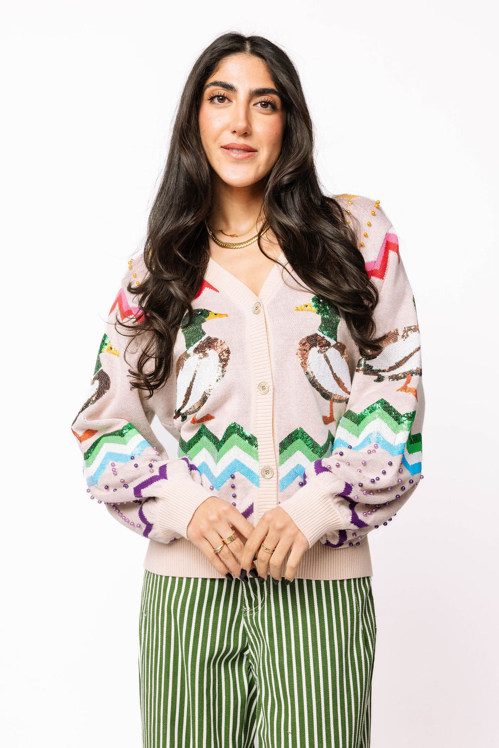 Beige Multi Zig Zag Duck Cardigan