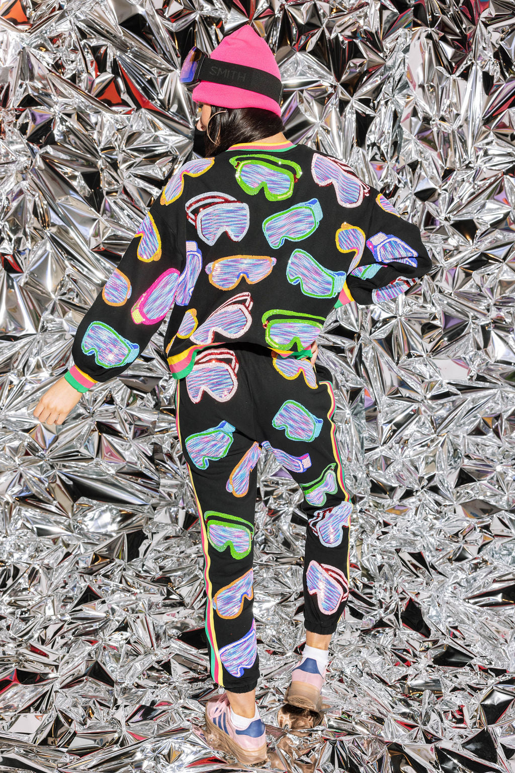 Black Multi Ski Goggle Sport Stripe Jogger