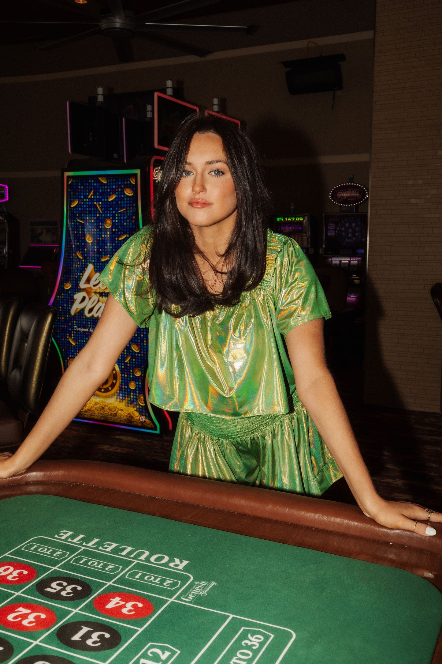 Lime Holographic Flutter Top