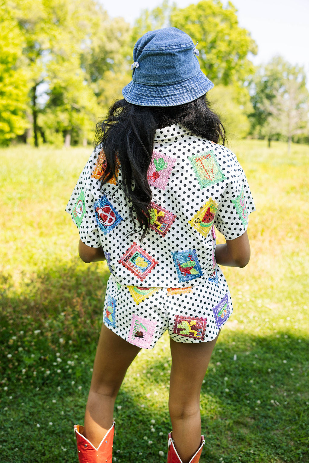 Black & White Polka Dot Multi Stamp Short