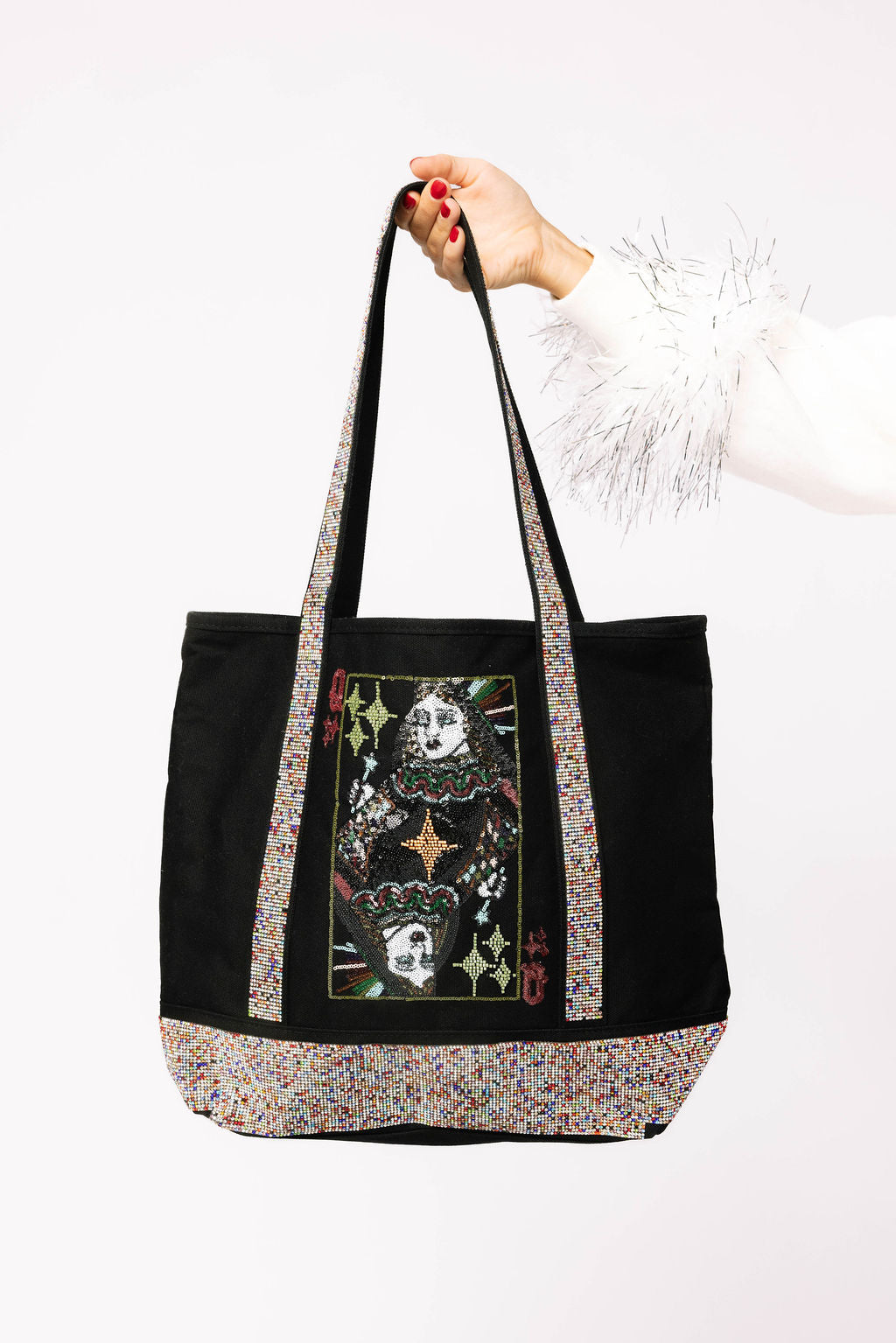 Black Medium Rhinestone Queen Tote Bag